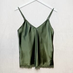 Satin Silky Camisole Lace Trimmed Moss Green Fairy Grunge Goblincore Earthy Sz M
